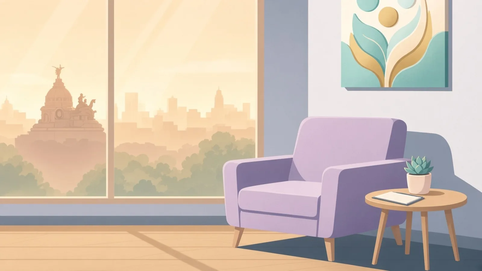 Calm clinic waiting room with a clipboard — preparing questions for a fertility visit