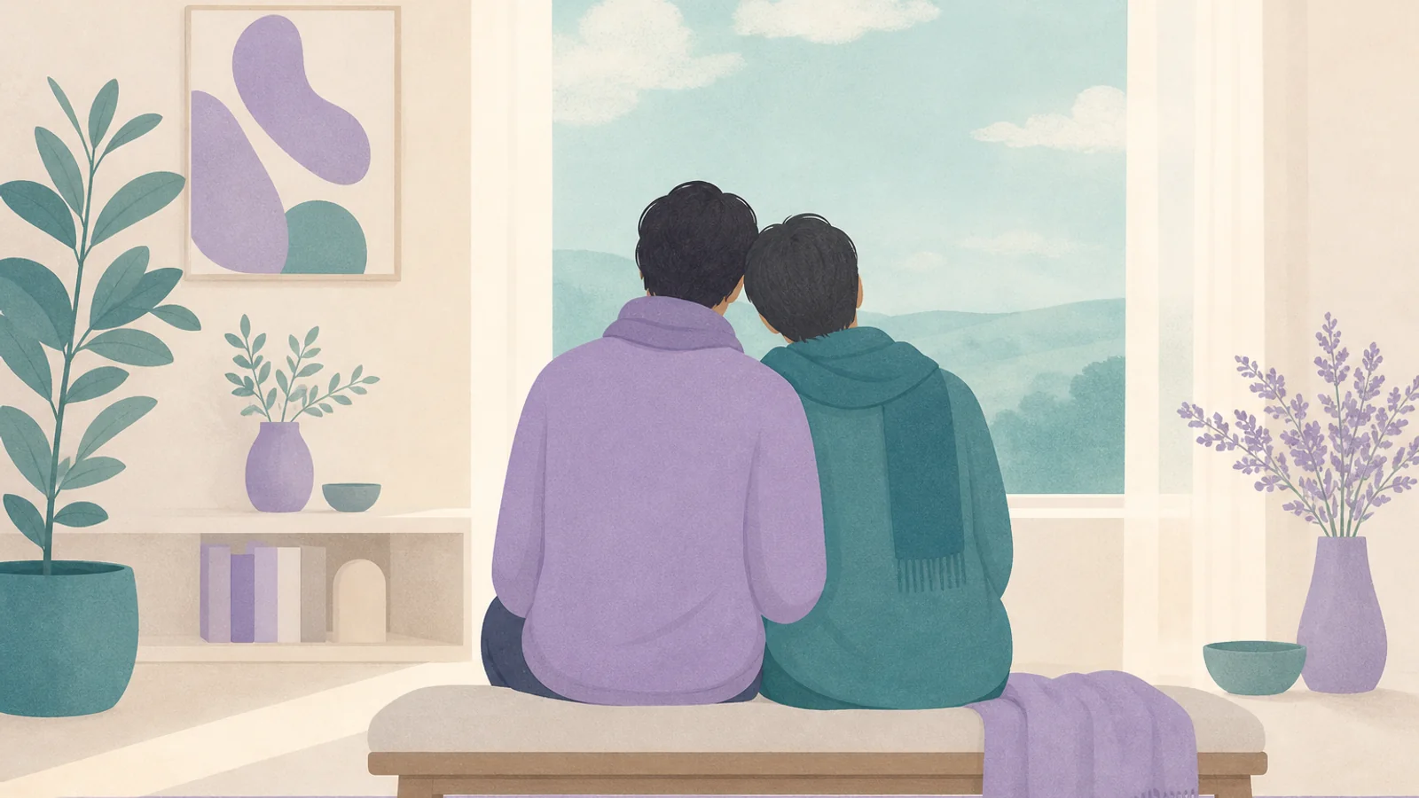 Dos siluetas compartiendo luz calmada — guía sobre factor masculino e ICSI