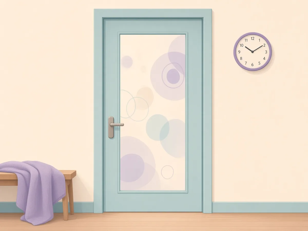 Frosted lab door and a wall clock — ask where semen analysis happens and how fast results return