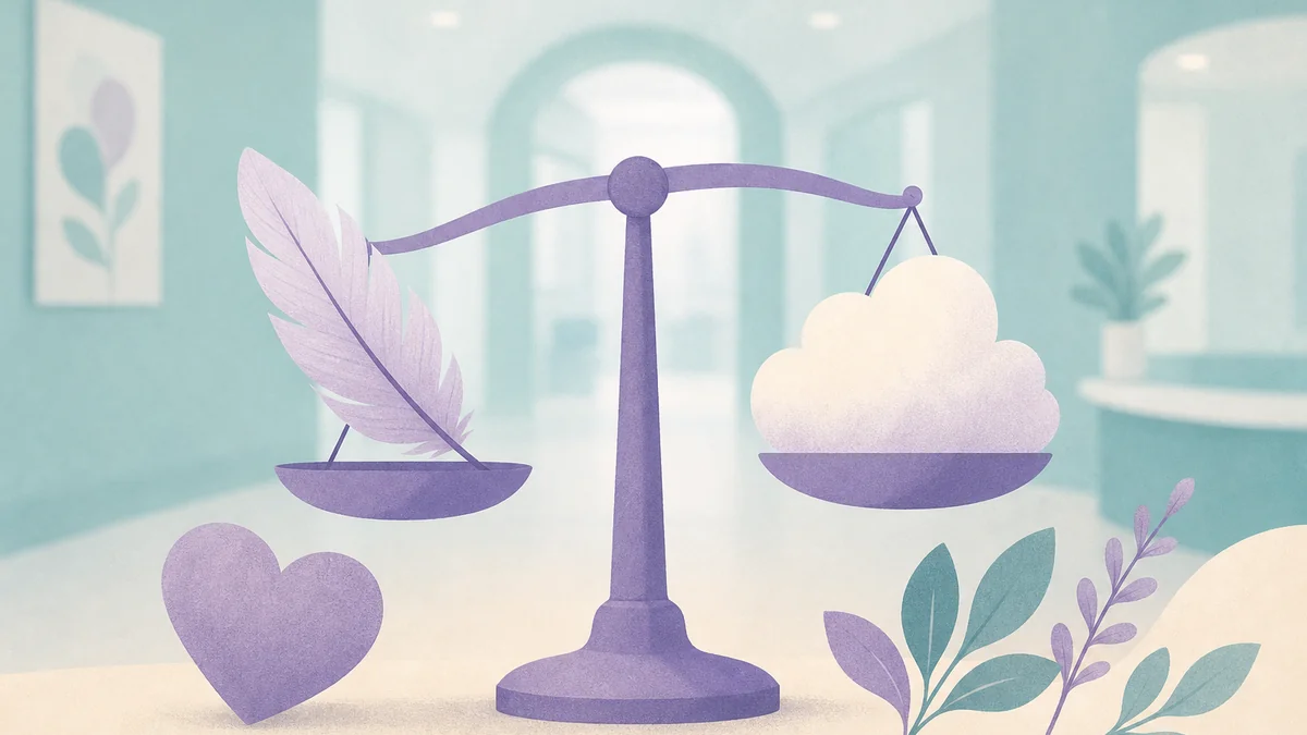 Balanza suave con pluma y nube — seguridad durante la estimulación